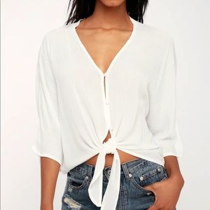 Abrielle white tie front button up top